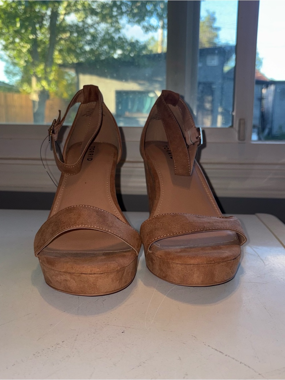 torrid Tan Suede-Look Platform Ankle-Strap Sandals